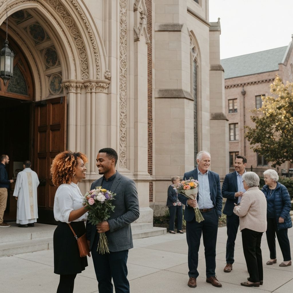 Parish community gathering outside church